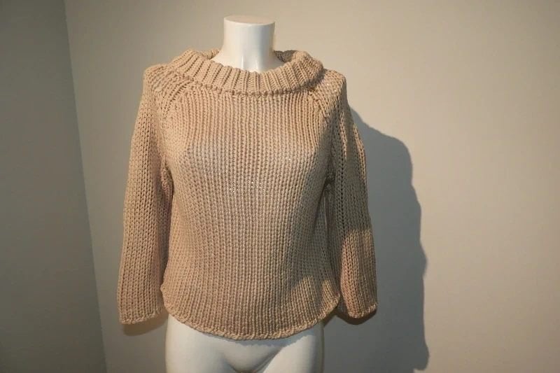 Elisabetta Franchi grof gebreide trui merk bedel hals IT 42, Beige, Zo goed als nieuw, Maat 36 (S), Elisabetta Franchi