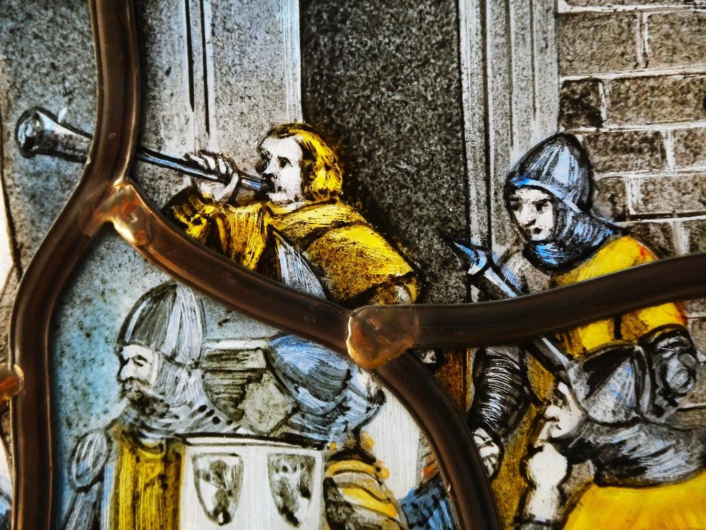Glas in lood raamhanger Ridders heraldiek ridder schild, Antiek en Kunst, Antiek | Overige Antiek, Ophalen of Verzenden
