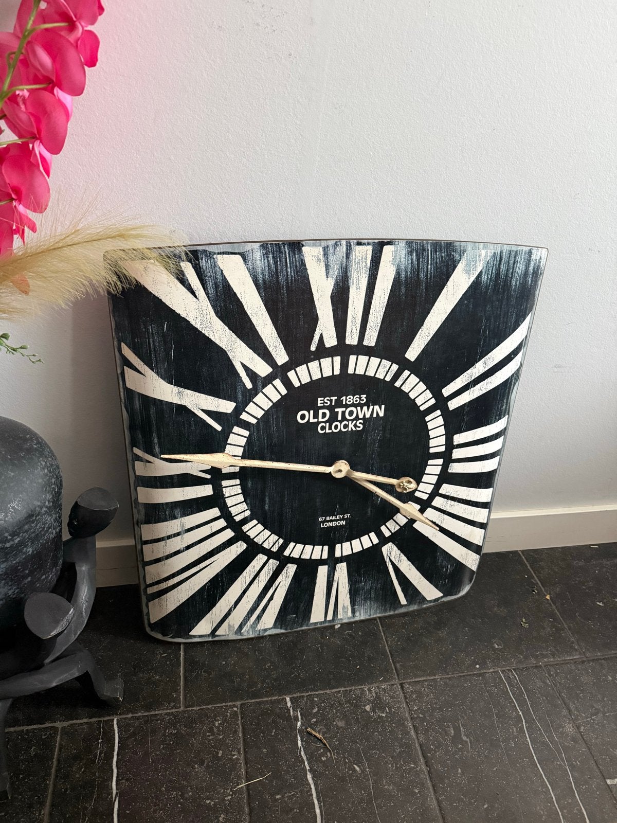 Grote retro wandklok - Zwart/Wit, Ophalen, Vintage, Analoog, Zwart