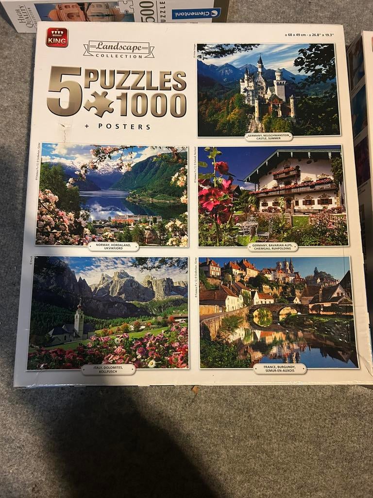 King puzzles - 5 puzzels in 1, Hobby en Vrije tijd, Denksport en Puzzels, Ophalen of Verzenden, 500 t/m 1500 stukjes, Zo goed als nieuw