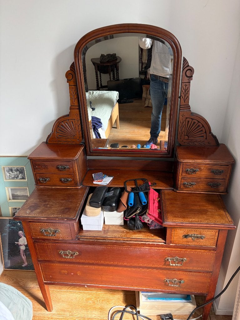 Antieke kaptafel met spiegel en lades, Antiek en Kunst, Ophalen