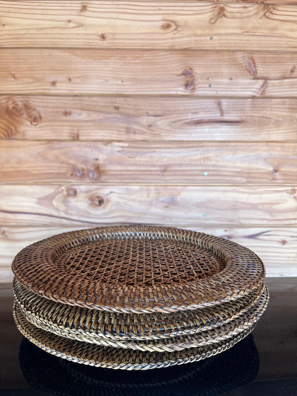Rotan dienbladen set - 4 stuks, Gebruikt, Gevlochten, Natuurlijk materiaal, Rond