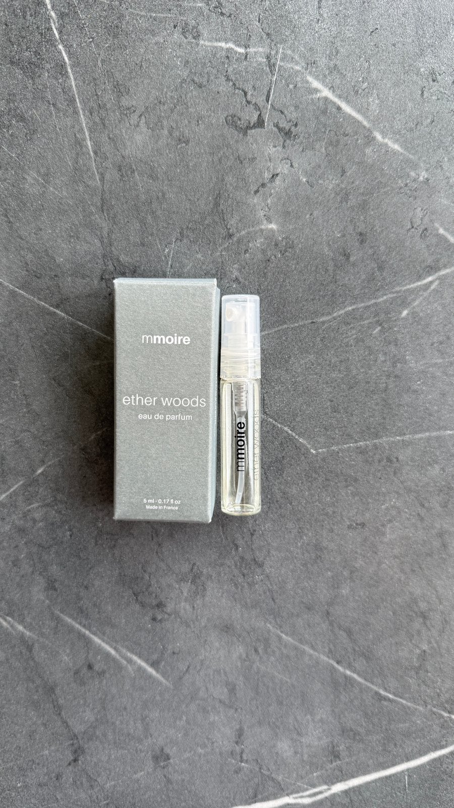 Mmoire Ether Woods Eau de Parfum – 5 ml niche sample, Ophalen of Verzenden, Zo goed als nieuw, Miniatuur