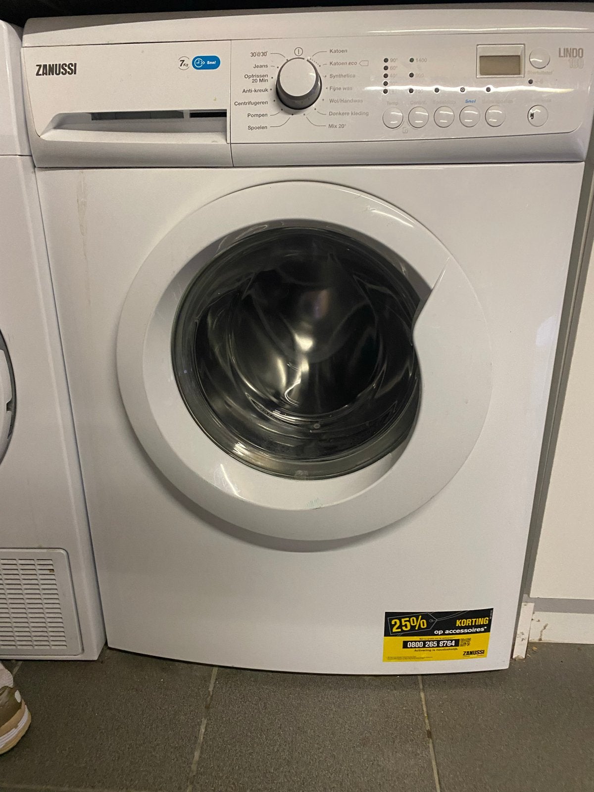 Zanussi Lindo 100 wasmachine - 9kg trommel, Witgoed en Apparatuur, Ophalen, 1200 tot 1600 toeren, Gebruikt, 8 tot 10 kg