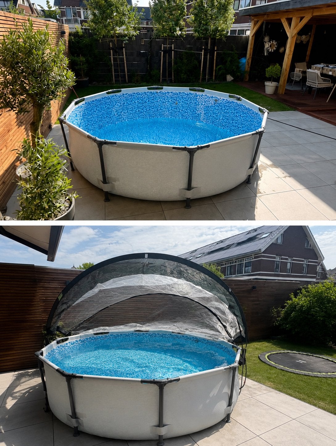 Zwembad met koepel en verwarmingselement, Tuin en Terras, Gebruikt, 80 tot 120 cm, Rond, 300 cm of meer