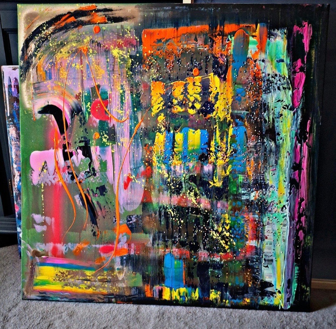 Abstract Schilderij 90x90 cm - Levendige Kleuren, Ophalen
