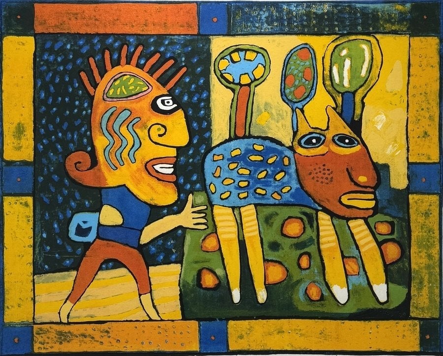 683. Zeefdruk, Briels – The Legendary Cowhunting, 1998, Antiek en Kunst, Kunst | Litho's en Zeefdrukken, Ophalen, Gelimiteerde oplage