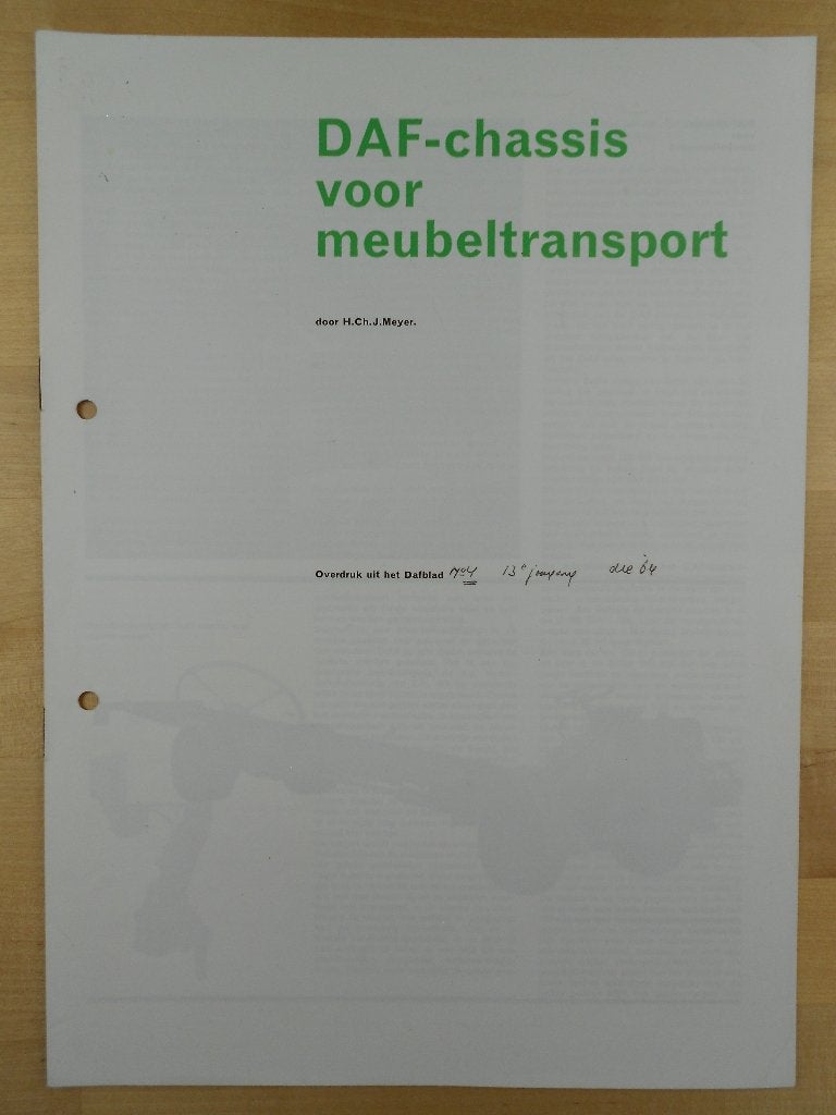 DAF Meubeltransport Brochure 1964 B1100 B1300 B1600 TB160, Ophalen of Verzenden, Zo goed als nieuw, Overige merken, DAF