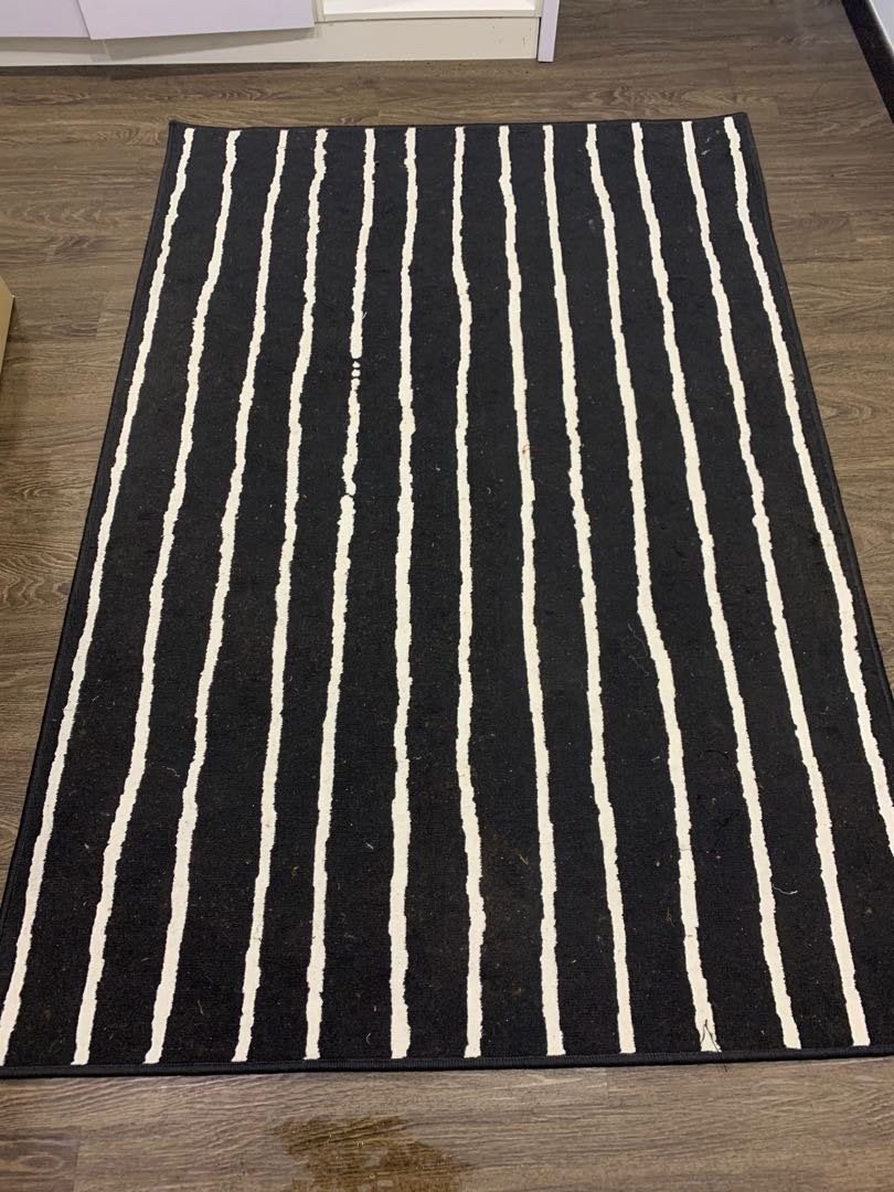 Zwart-wit gestreept Ikea vloerkleed, Ophalen, Gebruikt, 100 tot 150 cm, Zwart