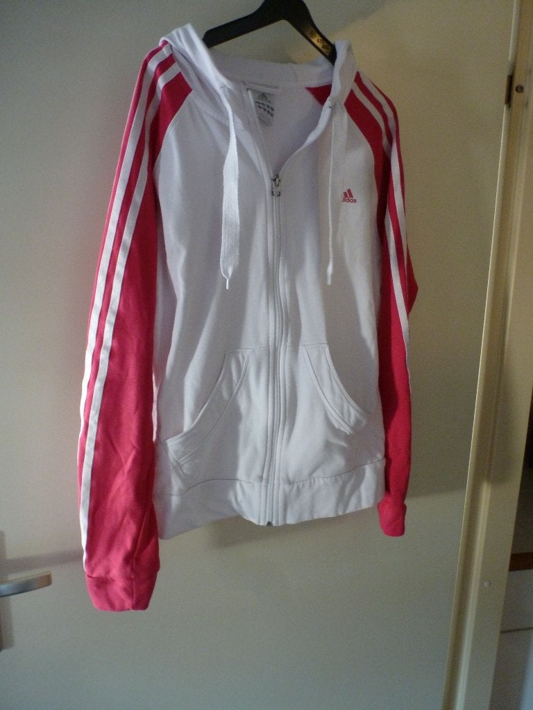 vest hoodie ADIDAS wit roze 42 -GRATIS zend, Verzenden, Zo goed als nieuw, Maat 42/44 (L), Wit