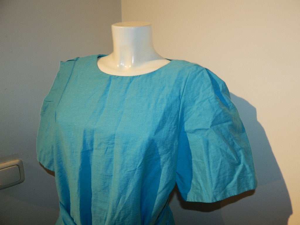 Max Mara weekend azuur turquoise deels linnen jurk d40, Maat 38/40 (M), Max Mara, Zo goed als nieuw, Knielengte