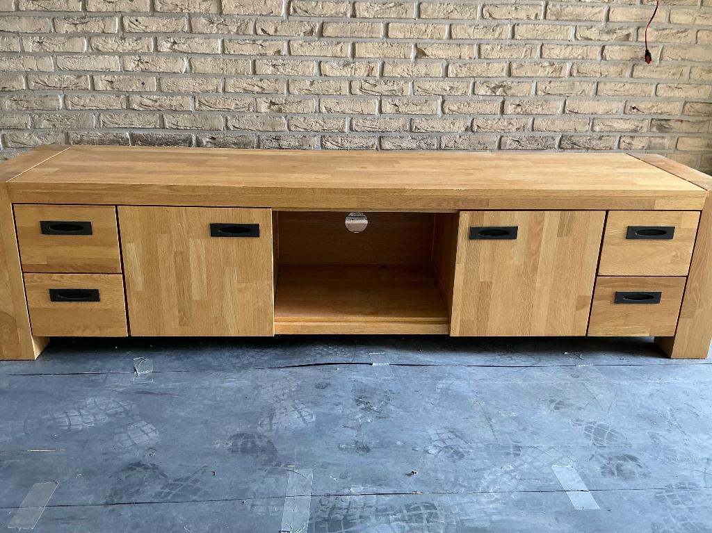 Houten (tv) kast/meubel, Ophalen, Gebruikt, Eikenhout, 200 cm of meer