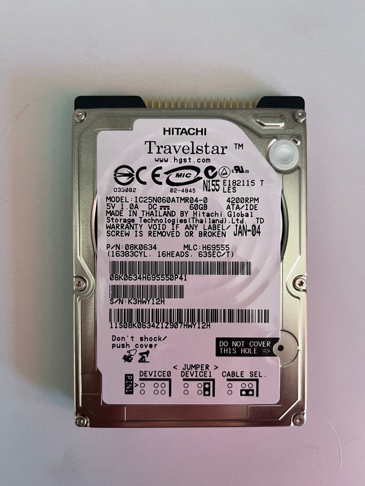 Hitachi Travelstar 60GB IDE HDD voor Laptop, Intern, Gebruikt, HDD, Ophalen of Verzenden