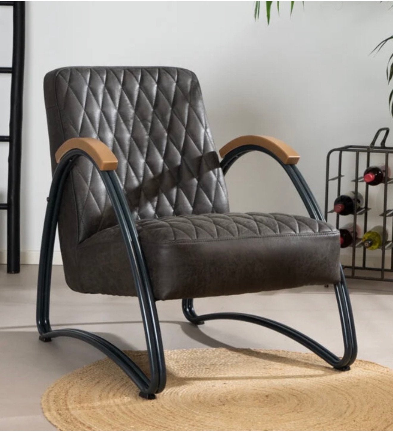 Fauteuil Ivy idustrieel antraciet grijs 2x BRONX71, Ophalen, Leer, Zo goed als nieuw, Industrieel