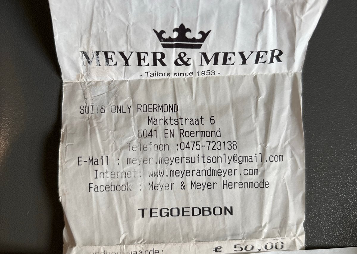 Tegoed bon Meyer & Meyer, Tickets en Kaartjes, Eén persoon, Cadeaubon