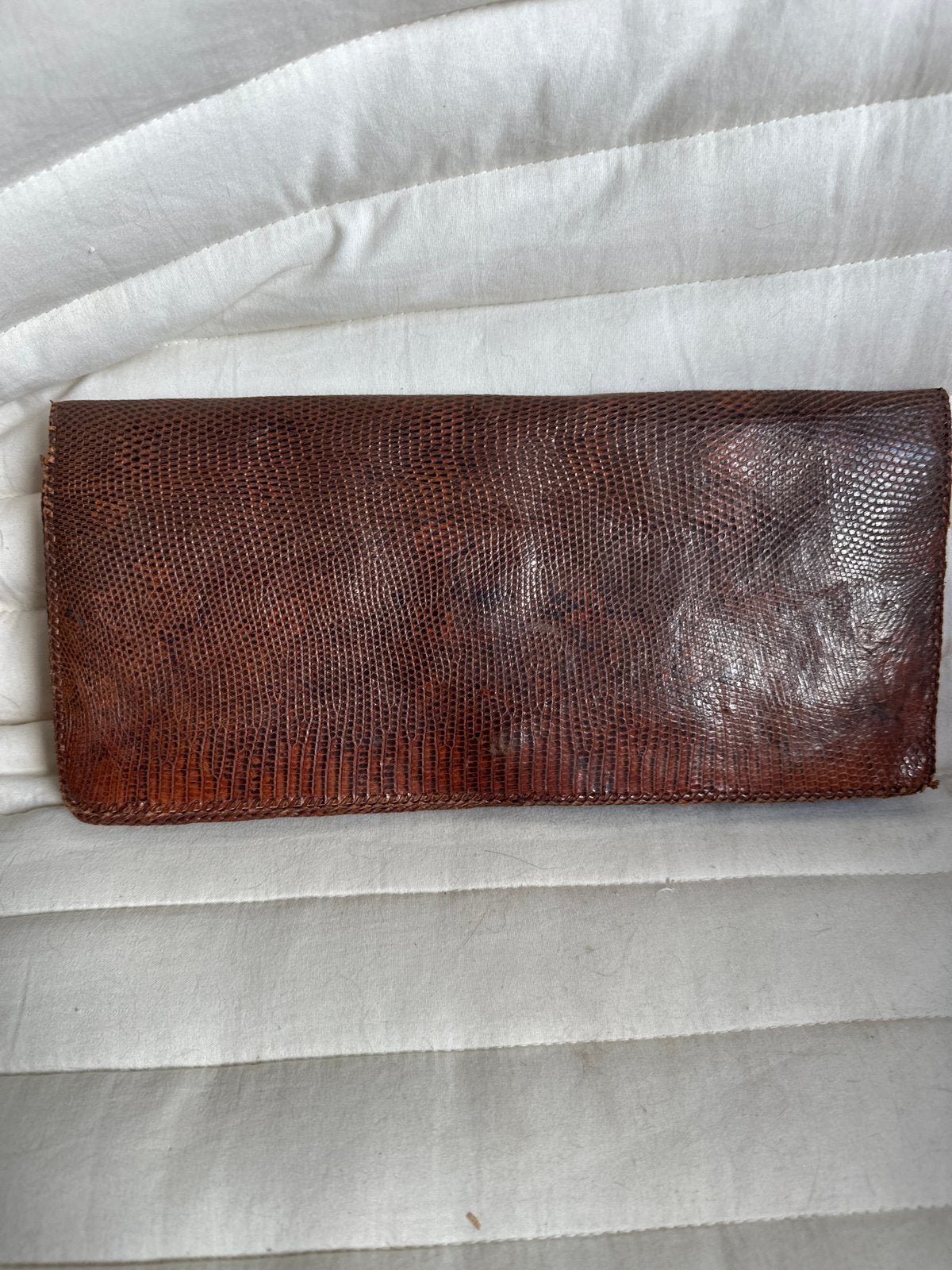 Vintage Bruine Slangenleren Clutch / Avondtasje, Ophalen, Gebruikt, Bruin, Avondtasje
