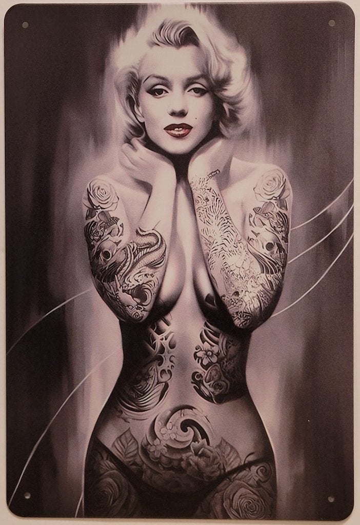 Marilyn Monroe Tattoo reclamebord van metaal wandbord deco, Info@deconoord.nl, Deco Noord, Nieuw, Ophalen of Verzenden