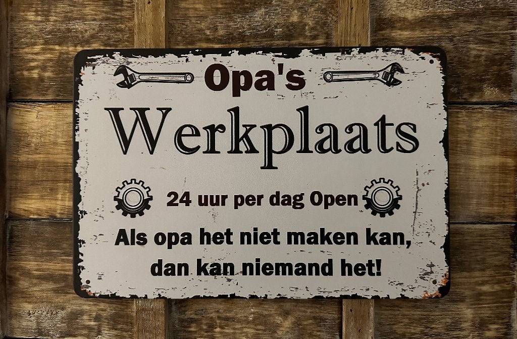 Opa's Werkplaats reclamebord van metaal wandbord decoratie, Info@deconoord.nl, Deco Noord, Nieuw, Ophalen of Verzenden