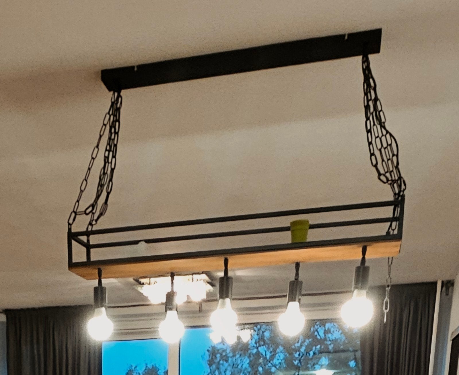 Industriële hanglamp/plantenlamp met plank (100x32cm), Huis en Inrichting, Ophalen, Zo goed als nieuw, Hout, Industrieel