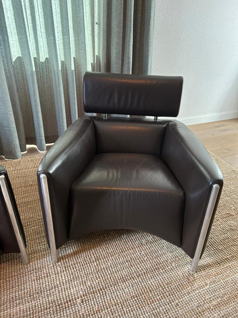2 Leolux Oblomov fauteuils, bruin leder, vrpr 1600.00 euro, Ophalen of Verzenden, Zo goed als nieuw, 75 tot 100 cm, Leer