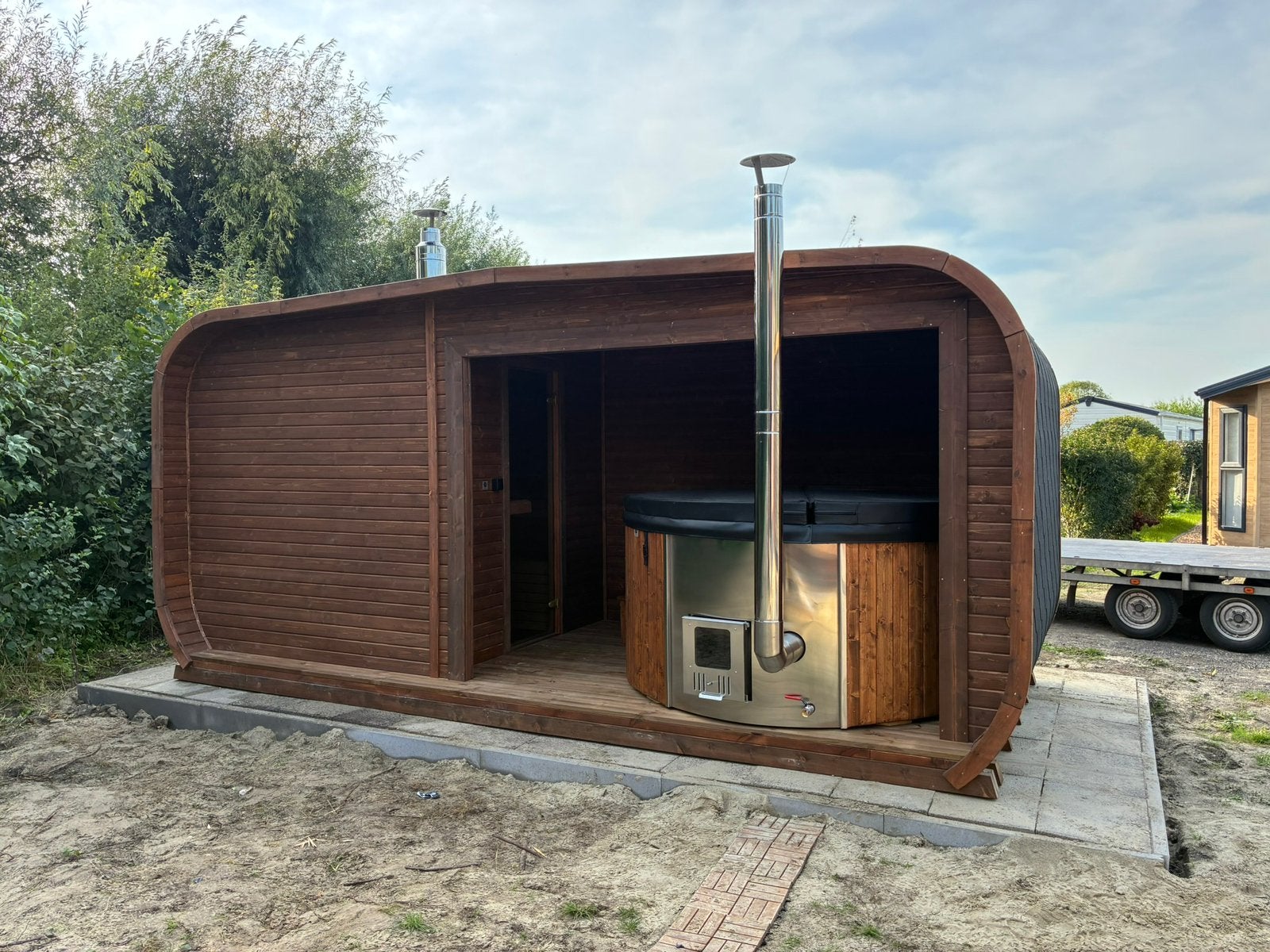 2 in 1 sauna / hottub / combi / overkapping, Ophalen of Verzenden, Zo goed als nieuw, Complete sauna