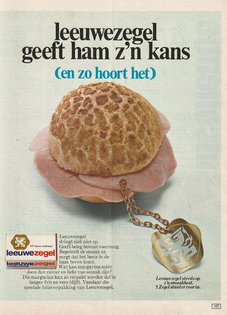 Retro reclame 1972 Leeuwezegel zuivel broodje met ham, Verzenden, Overige typen