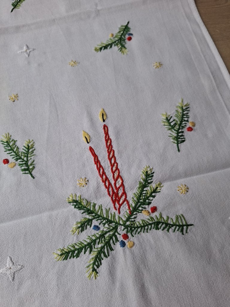 Kerstloper handborduurwerk 108 x 38 cm. jaren 60, Diversen, Kerst, Ophalen of Verzenden, Zo goed als nieuw