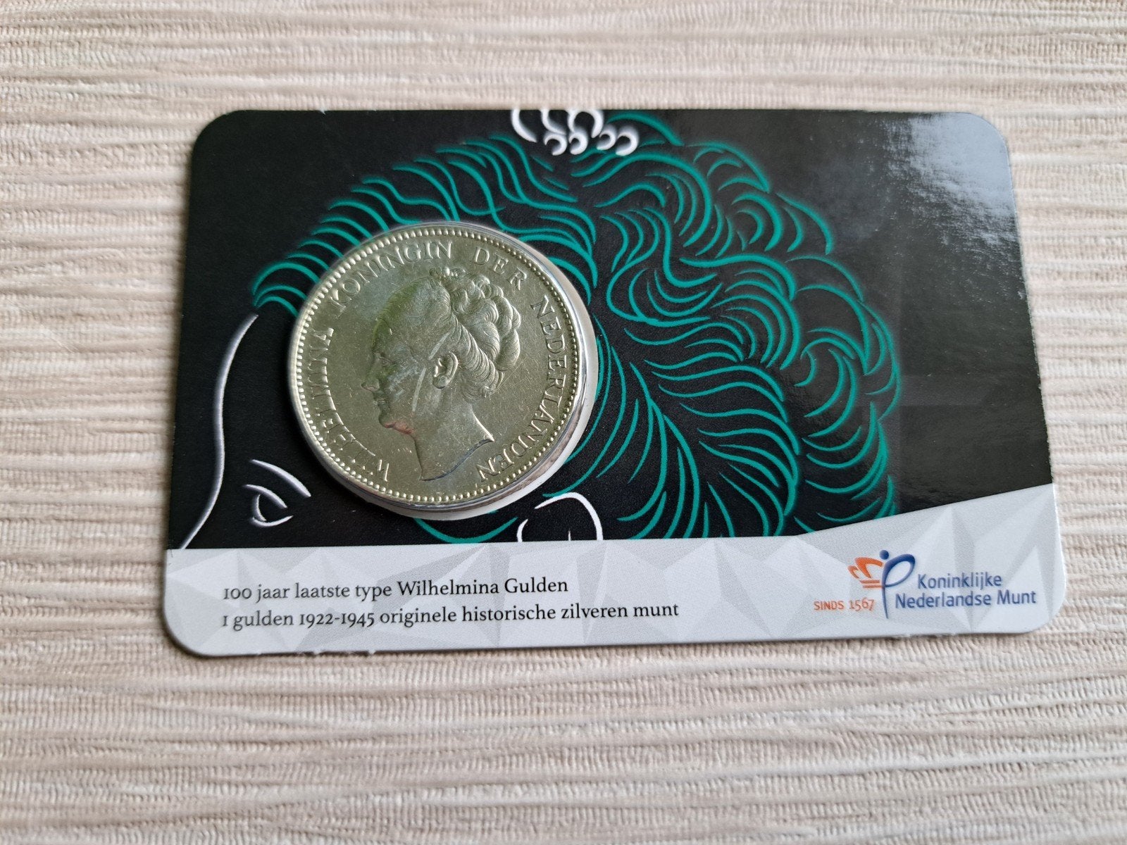 100 jaar Laatste Type Wilhelmina Gulden 1929 coincard, Ophalen of Verzenden, Koningin Wilhelmina, 1 gulden, Zilver