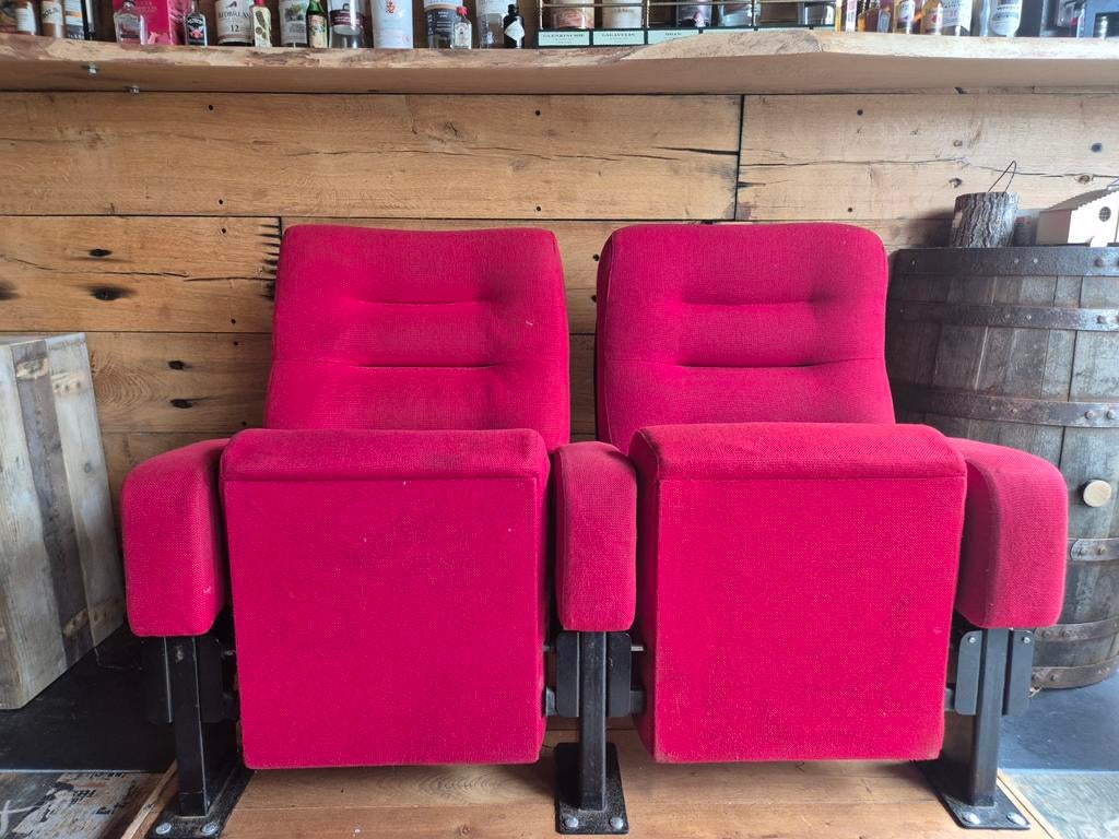 Rode Bioscoopstoelen - Set van 4, Huis en Inrichting, Stoelen, Ophalen, Gebruikt, Rood, Bioscoop, Vintage
