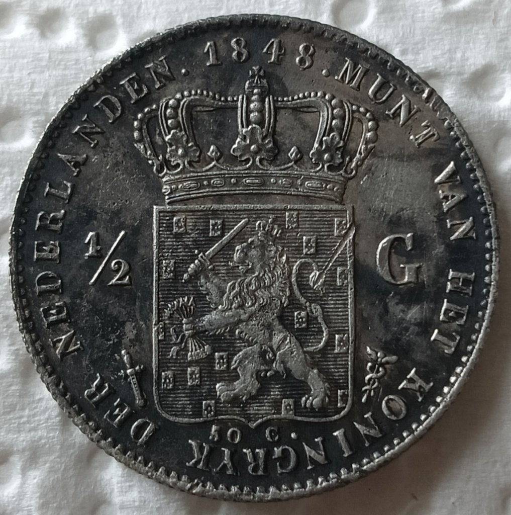 Halve gulden bodemvondst, Postzegels en Munten, Munten | Nederland, ½ gulden, Zilver, Ophalen of Verzenden, Losse munt