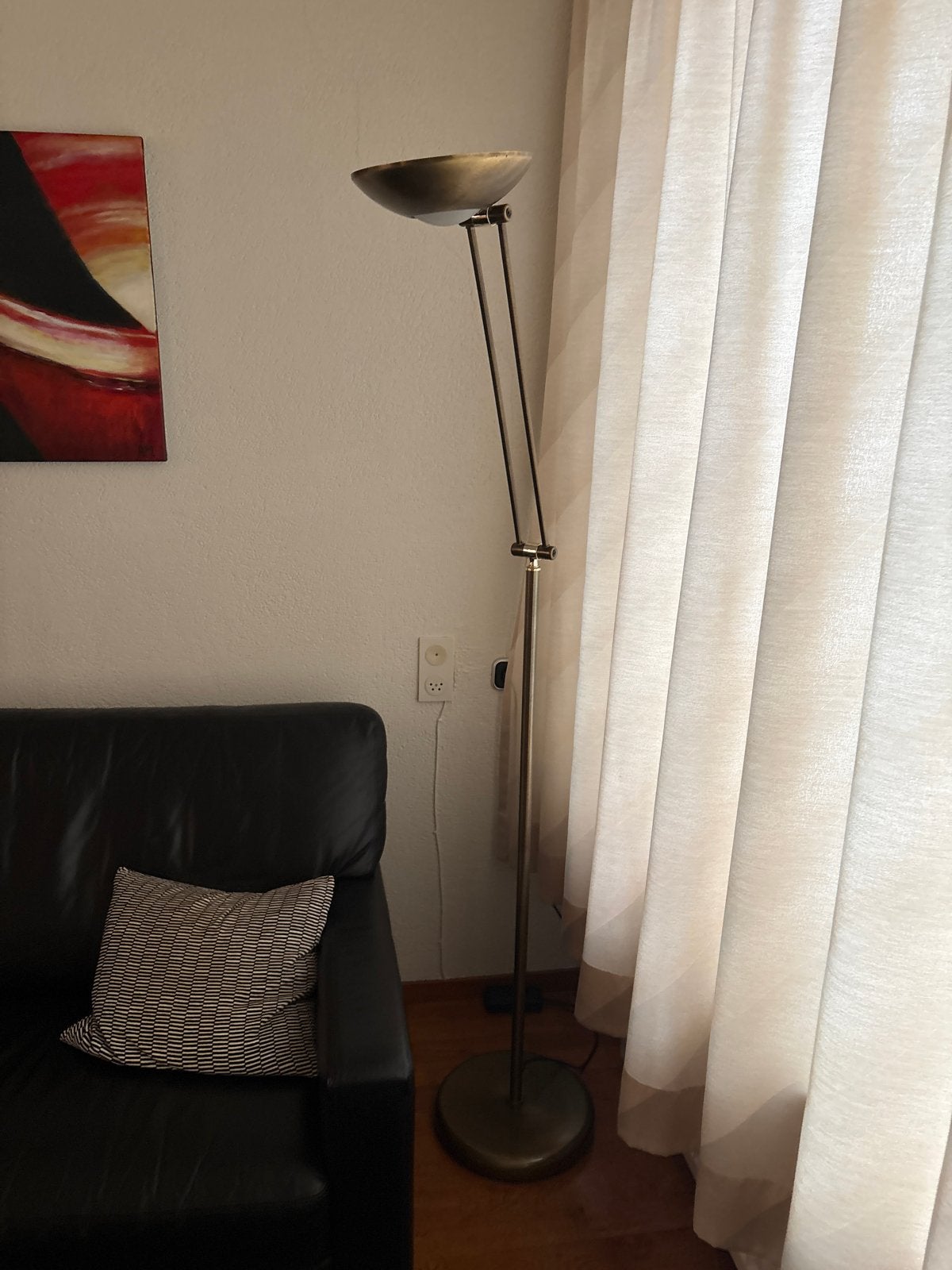 Stijlvolle uplighter vloerlamp - bronskleurig, Ophalen, Gebruikt, E27 (groot), Metaal