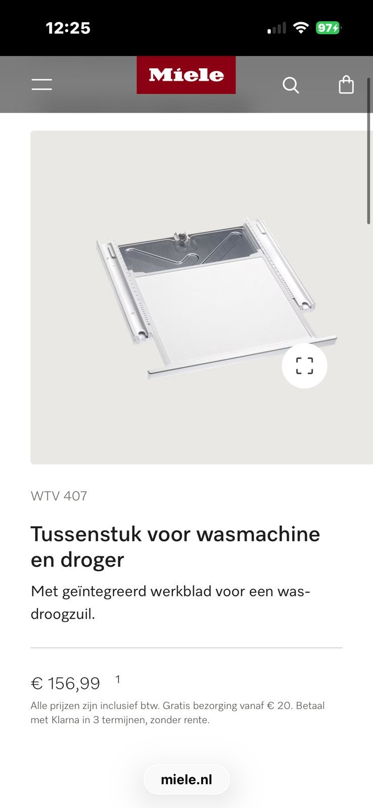 Miele tussenstuk wasmachine/droger met geïntegreerd werkblad, Ophalen, Zo goed als nieuw