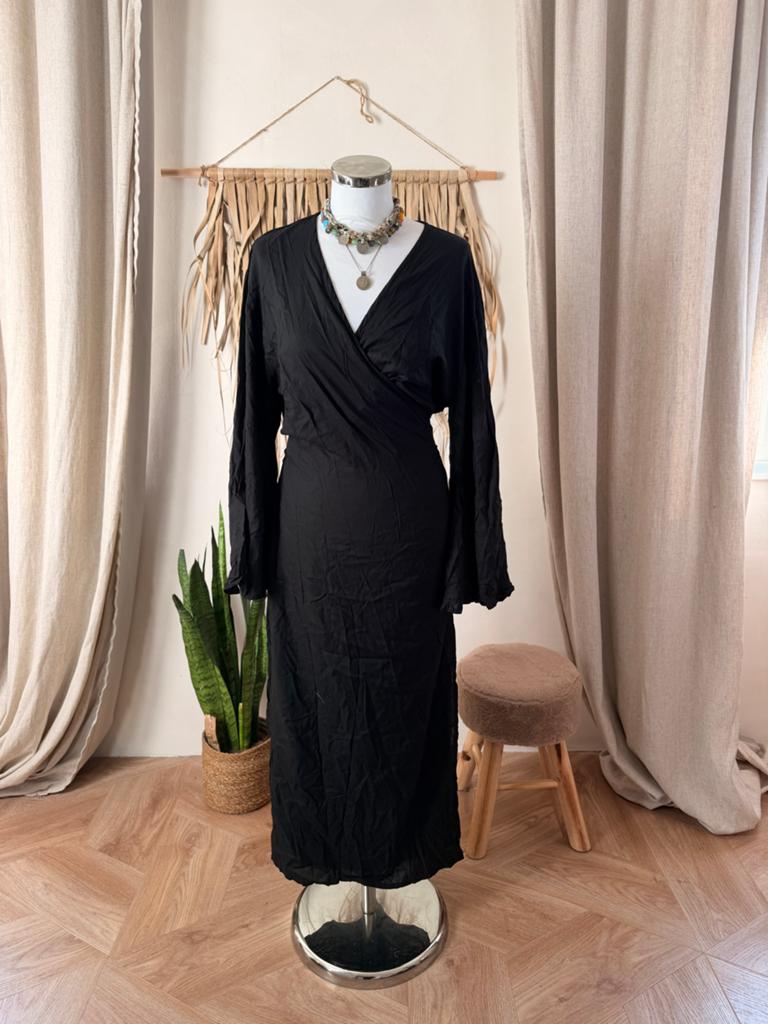 Veena boho wikkeljurk met uitlopende mouwen, Zwart, Nieuw, Ophalen of Verzenden, Maat 36 (S)