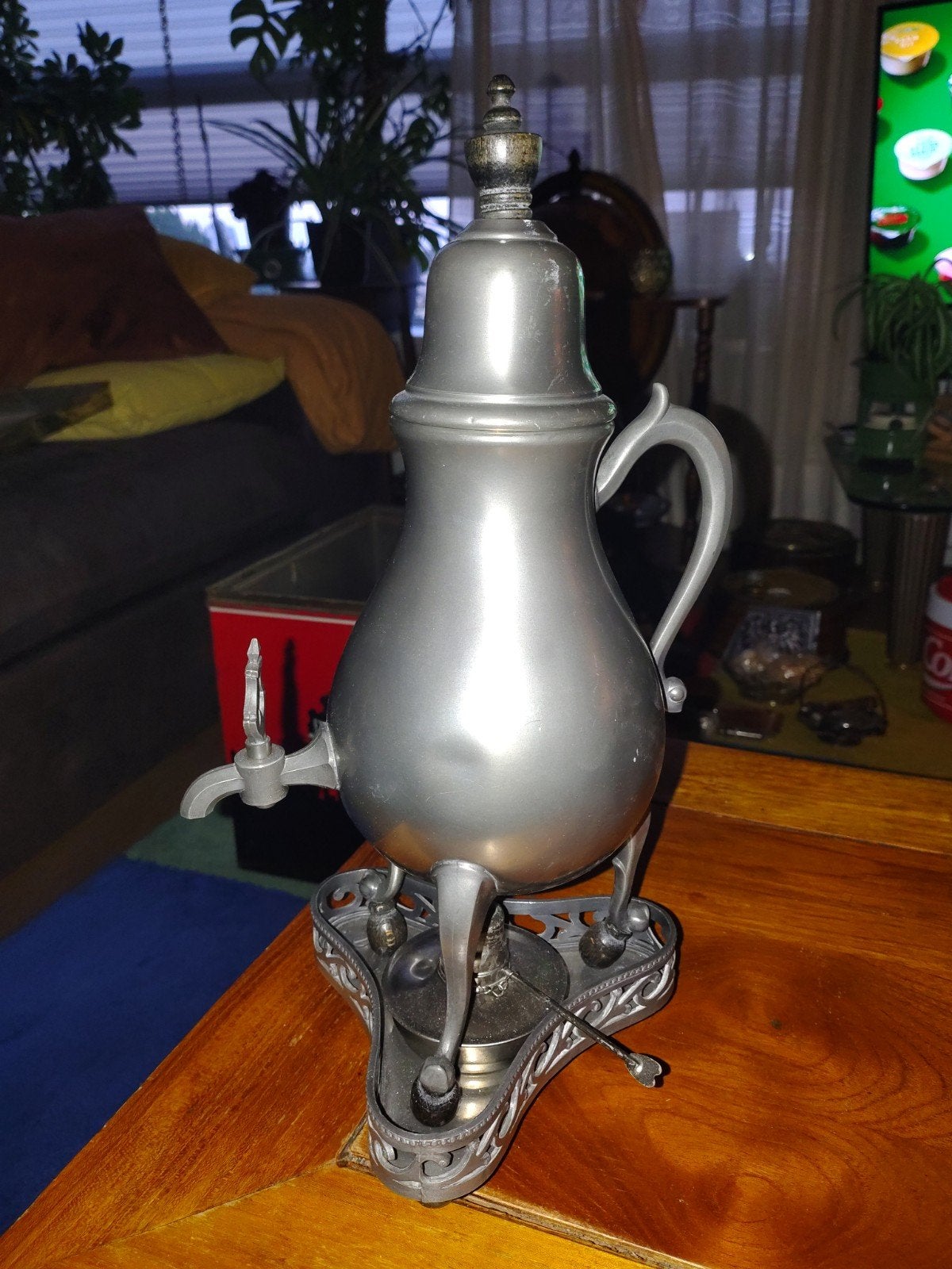 Antieke tinnen koffie/thee kraantjespot met brander, Antiek en Kunst, Antiek | Tin, Ophalen of Verzenden