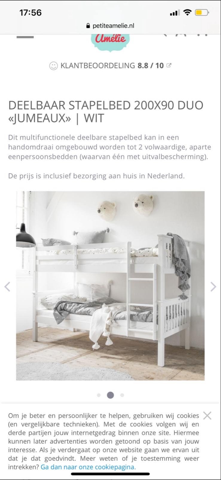 Stapelbed, Deelbaar Stapelbed 200x90 Duo «Jumeaux» Wit, Ophalen, 85 tot 100 cm, Gebruikt, Hoogslaper of Stapelbed