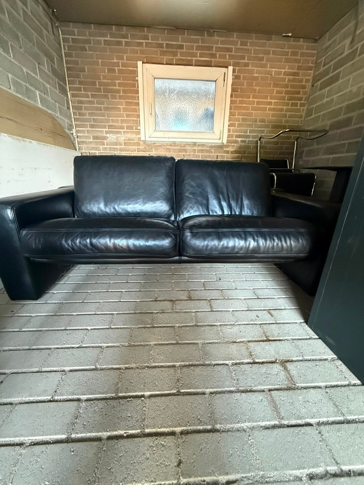 Cassina Zwart Lederen 2- en 3-zits Bankstel, Ophalen, Gebruikt, Driepersoons, Leer