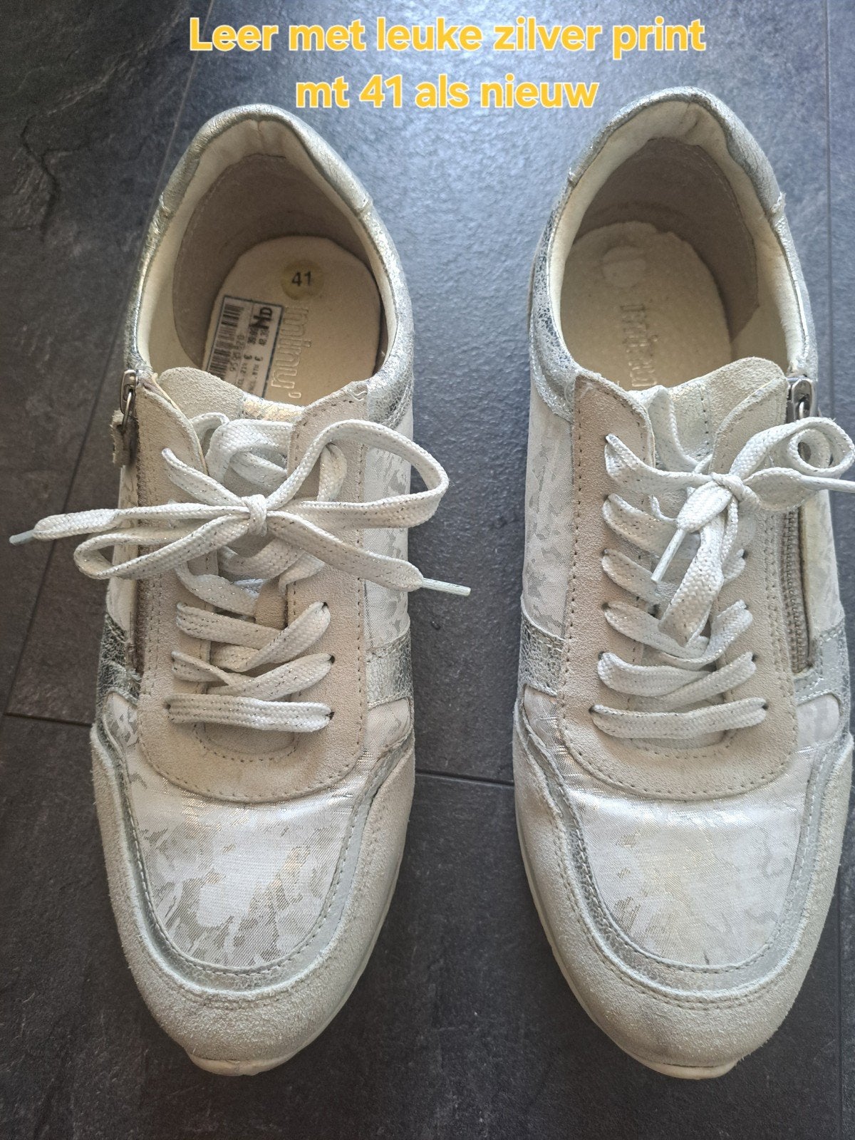 Leren sneakers wit/zilver met rits, maat 41, Kleding | Dames, Schoenen, Zo goed als nieuw, Sneakers of Gympen, Wit, Ophalen of Verzenden