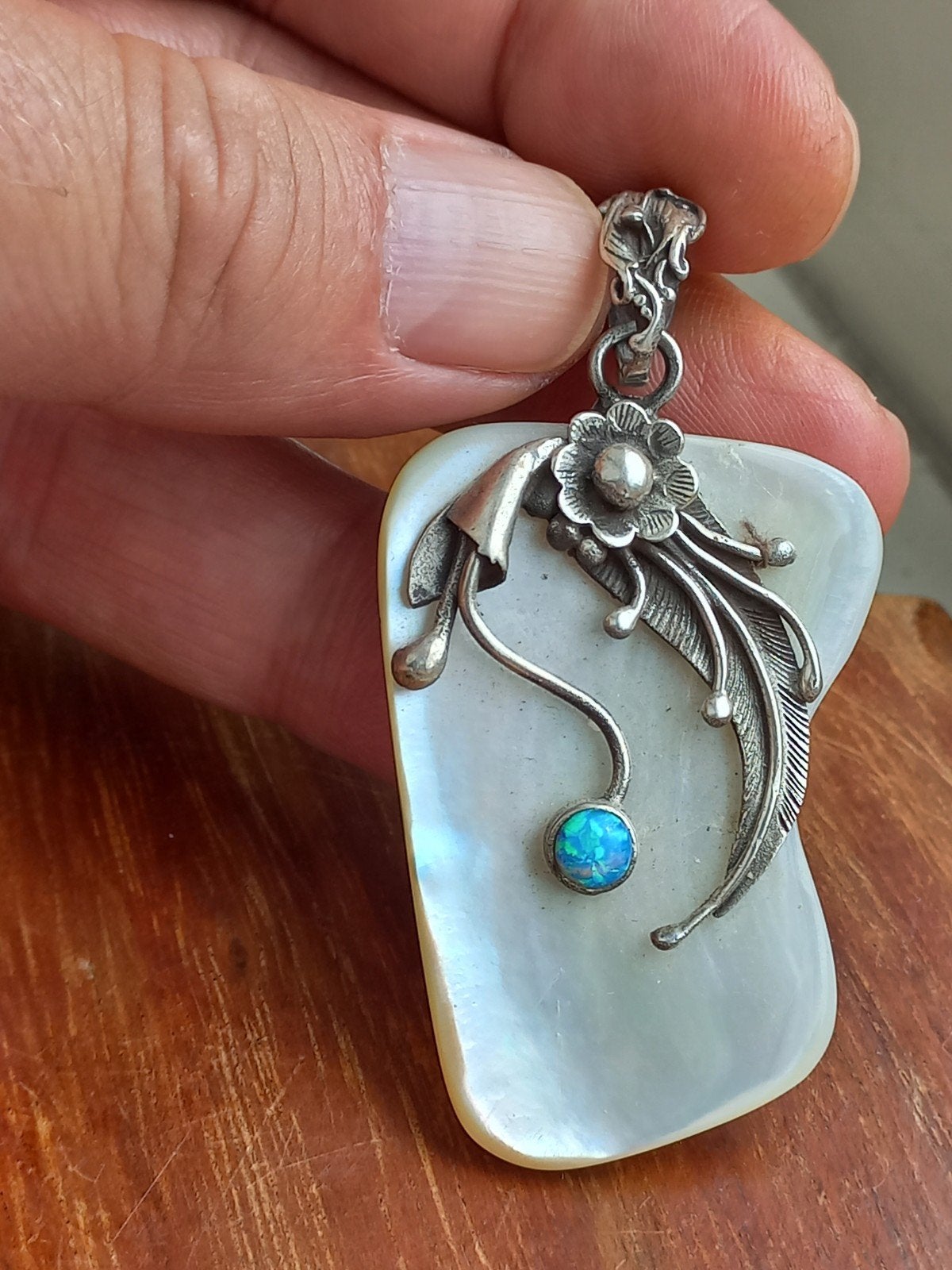 Grote zilveren hanger met opaal, Antiek en Kunst, Verzenden, Zilver