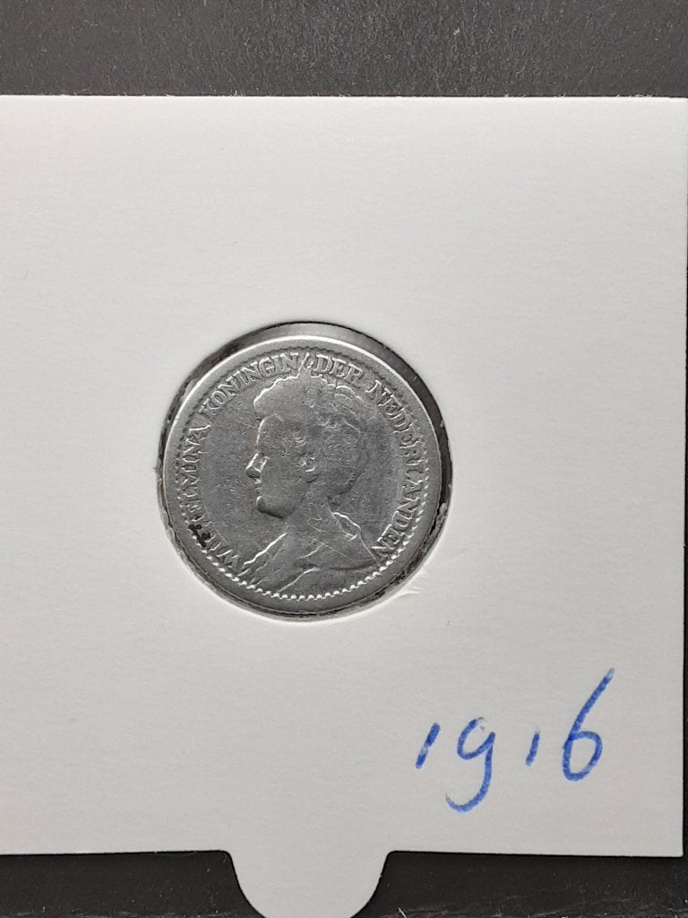 25 cent 1916 Koningin Wilhelmina, Postzegels en Munten, Munten | Nederland, Verzenden, Zilver, 25 cent, Koningin Wilhelmina