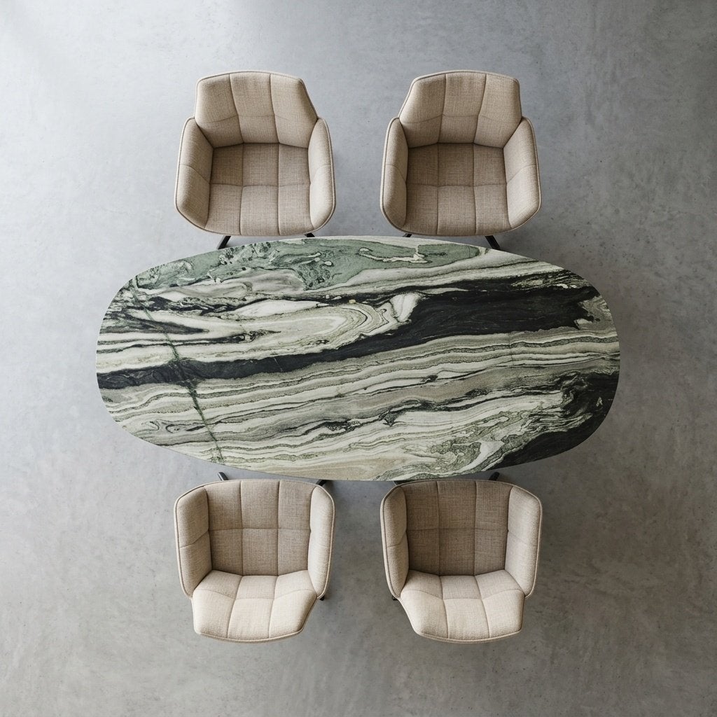 Deens Ovale Eettafel Cipollino Verde Marmer 200x90 cm, Overige materialen, Verzenden, 50 tot 100 cm, Vijf personen of meer