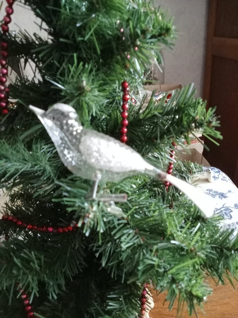mooi oudere glazen vogeltje op clip doorzichtig glas, Diversen, Kerst, Ophalen of Verzenden, Gebruikt