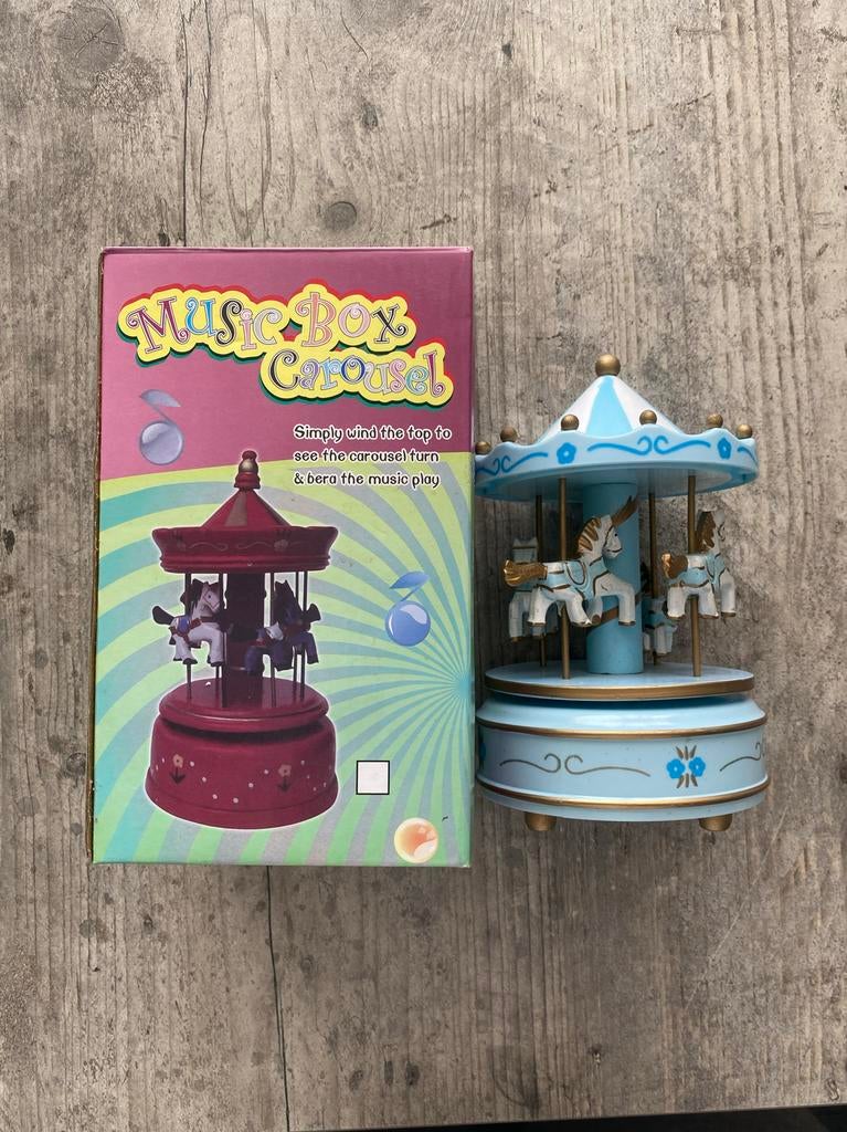 blauwe carrousel muziekdoos – met doos, Ophalen of Verzenden, Nieuw