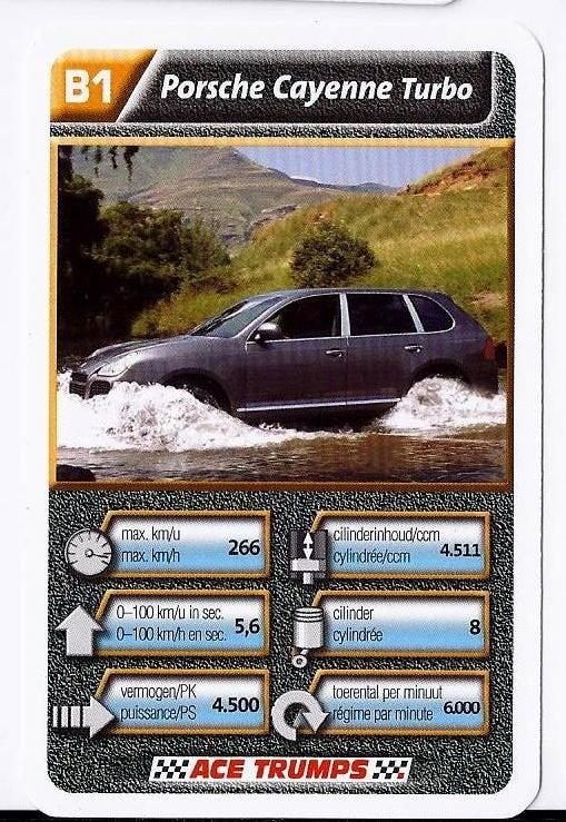 Kw1352 autokaartje b1 porsche cayenne turbo, Verzamelen, Ophalen of Verzenden, Zo goed als nieuw, Auto's