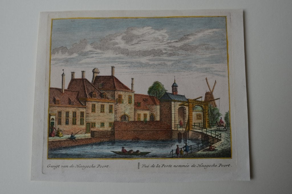 LEIDEN HAAGSCHE-POORT Kopergravure 1731 SCHENK RADEMAKER E16, Antiek en Kunst, Verzenden, Stadsgezicht, 19 cm, Gravure