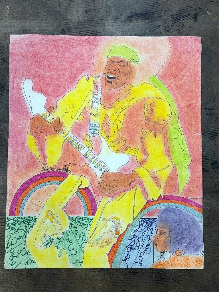 JIMI HENDRIX SIGNED !! Artwork 1960 Dwight Russ Verification, Verzamelen, Muziek, Artiesten en Beroemdheden, Ophalen of Verzenden