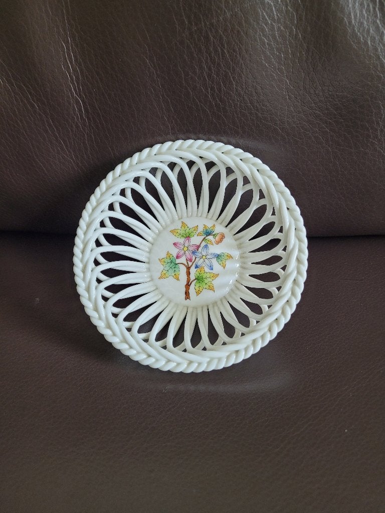 Vintage Herend porseleinen gevlochten mandje met bloemen, Ophalen of Verzenden