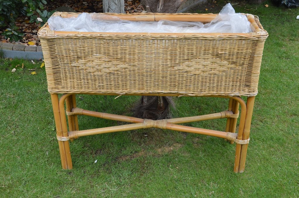 Vintage bamboe / rotan plantenbak langwerpig 102 cm lang, Tuin en Terras, Bloembakken en Plantenbakken, Gebruikt, 100 cm of meer