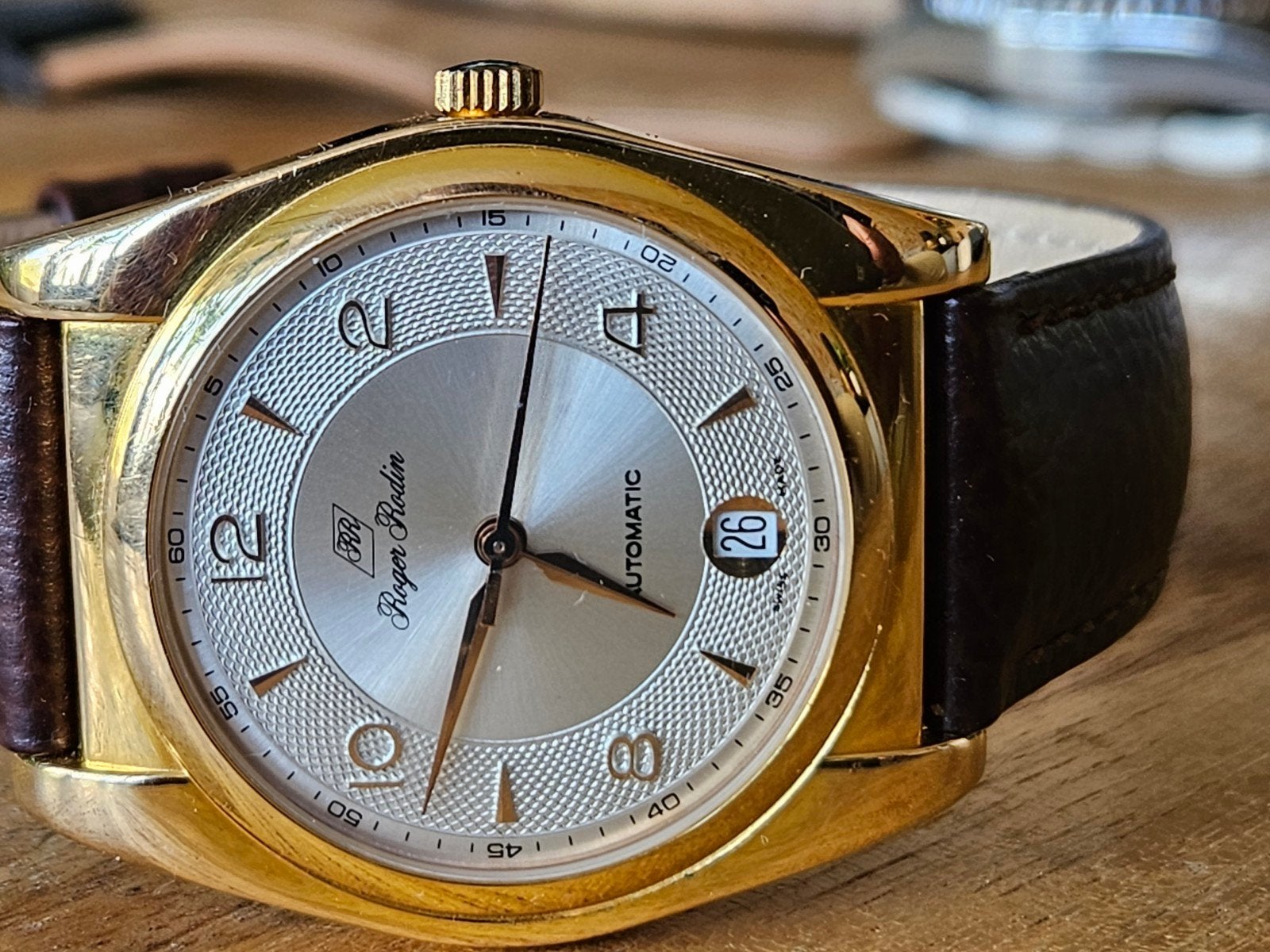 Roger Rodin Automatic Horloge - Goudkleurig met Leer, Overige merken, Overige materialen, Polshorloge, 1960 of later