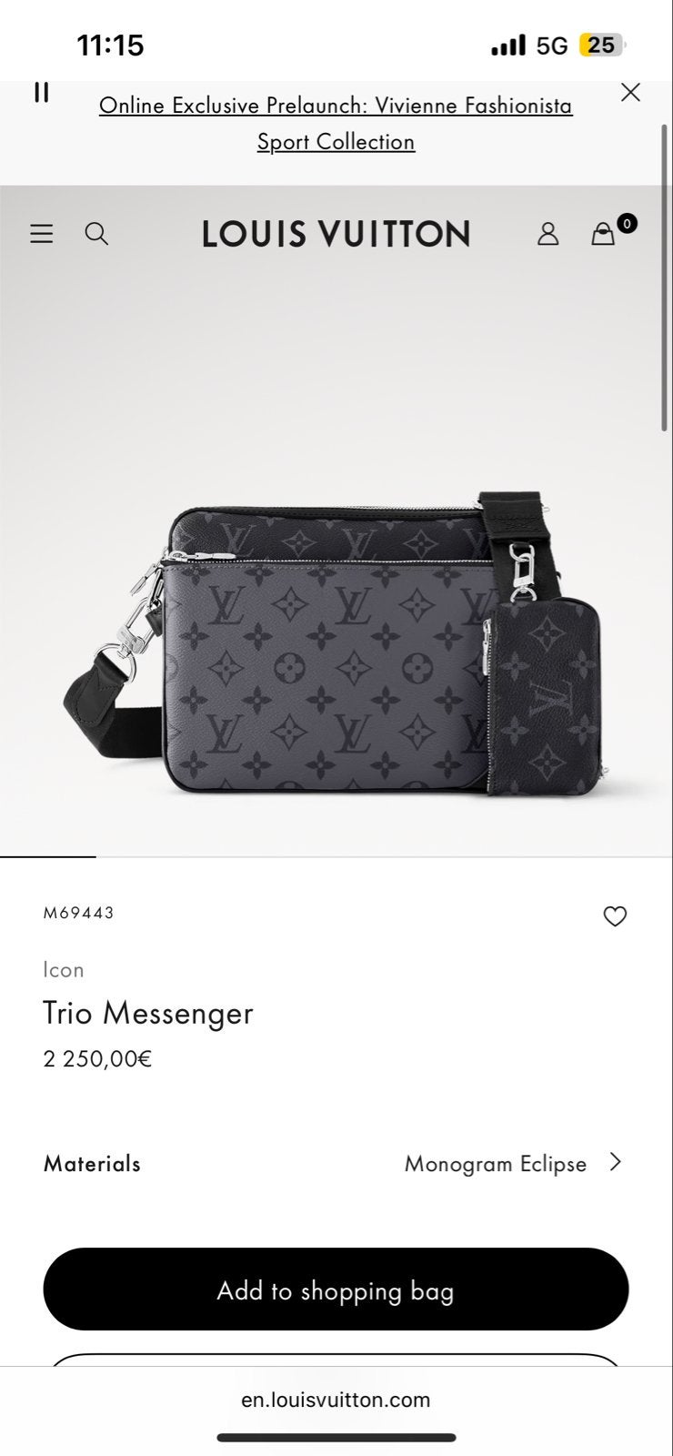 Louis Vuitton Trio Messenger Monogram Eclipse, Ophalen of Verzenden, Gebruikt, Zwart, Overige merken