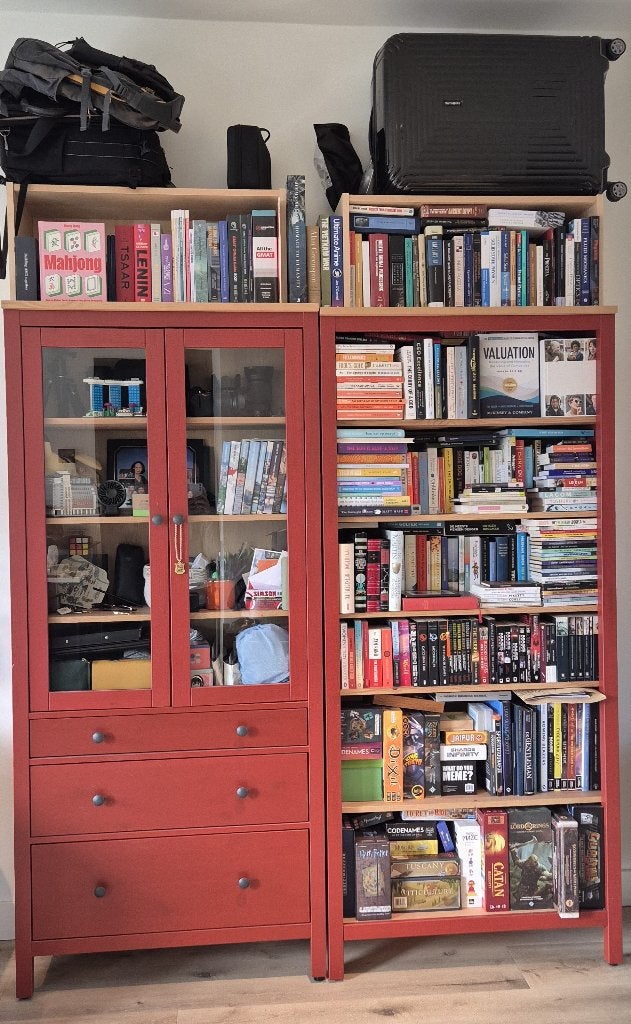 IKEA HEMNES boekenkast en vitrinekast rood, Ophalen, 150 tot 200 cm, Zo goed als nieuw, 150 tot 200 cm